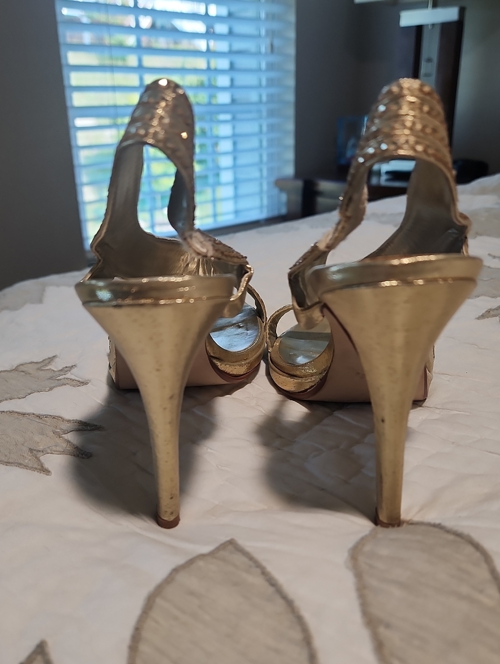 Caparros Metallic Gold Rhinestone Slingback Heels - Picture 3 of 3